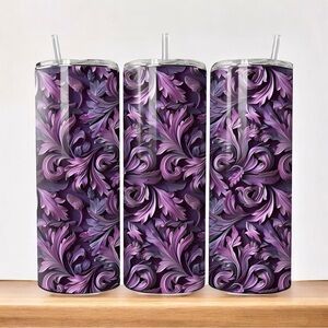 Purple Flowers 20oz Stainless Steel Insulated Tumbler with Straw and lid